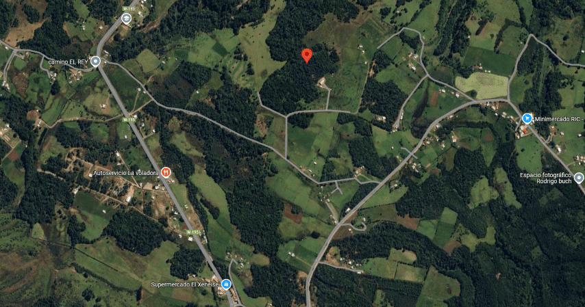 Vista satelital de la ubicación del terreno en Quetalco, Dalcahue