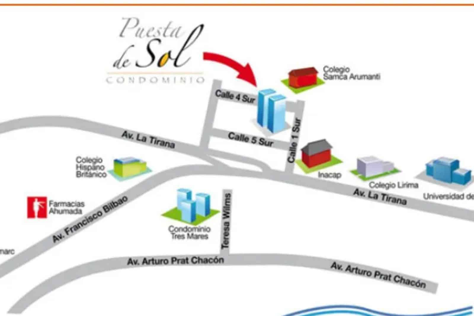 Mapa de ubicación del Condominio Puesta de Sol, Iquique