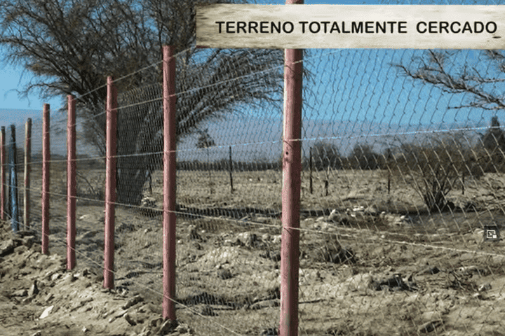 Cerco perimetral completo del terreno con postes y malla, terreno productivo en La Huayca, Pozo Almonte