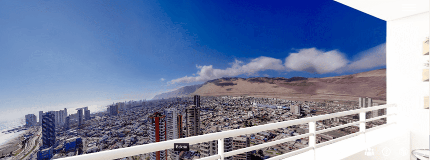 Vista panorámica 360° desde el balcón, ciudad y cerros, Edificio Brava, Iquique