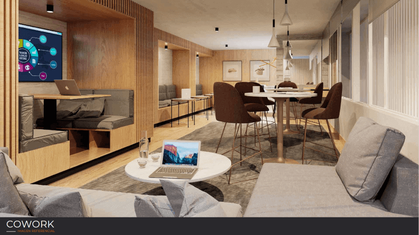 Render del espacio de cowork común (Cowork), Edificio Brava, Iquique