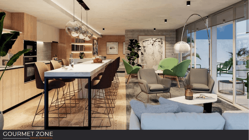 Render de la zona gourmet común (Gourmet Zone), Edificio Brava, Iquique