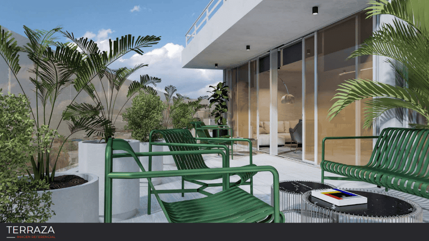 Render de la terraza del departamento, Edificio Brava, Iquique