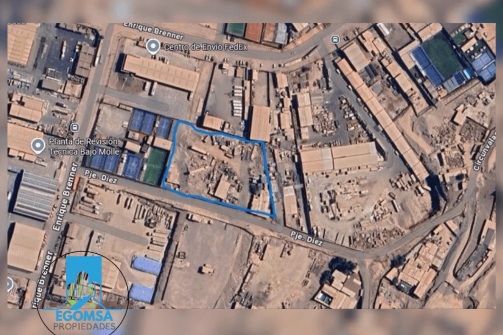 Vista satelital con el terreno delimitado, sector Bajo Molle, Iquique